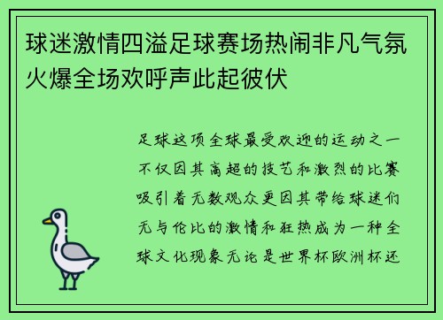 球迷激情四溢足球赛场热闹非凡气氛火爆全场欢呼声此起彼伏