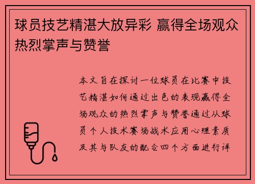 球员技艺精湛大放异彩 赢得全场观众热烈掌声与赞誉